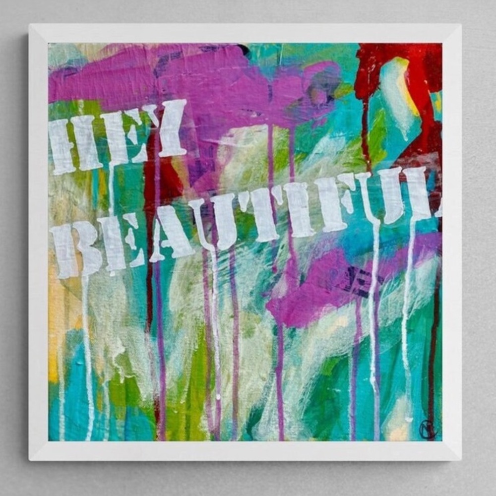 Hey Beautiful Painting, Original Handmade Abstract Art Modern Wall Decor 12"x12"